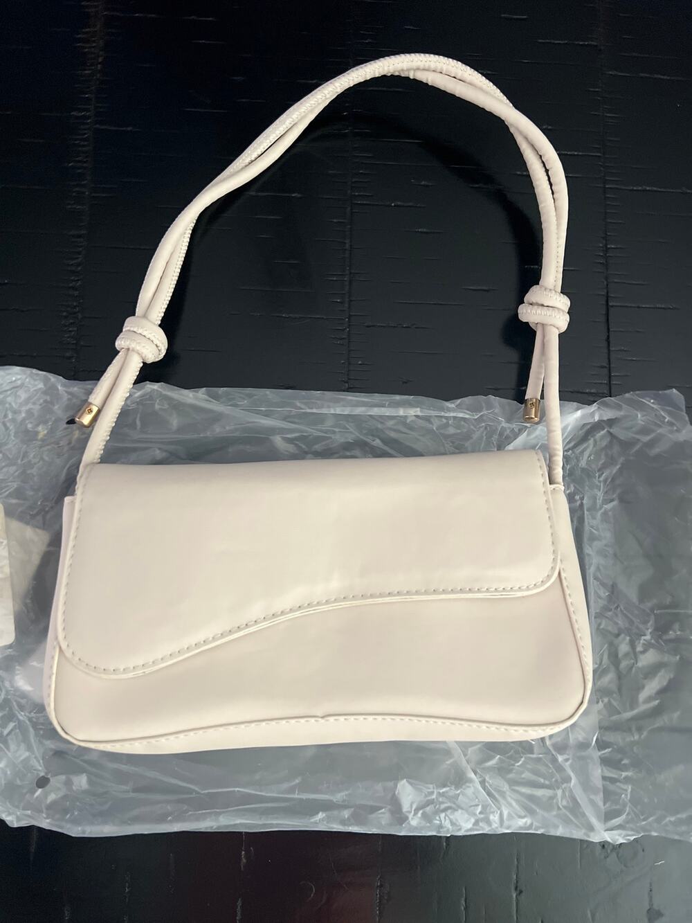 New Off White Asymmetrical Flap Baguette Shoulder Bag Knot Strap Handbag Purse